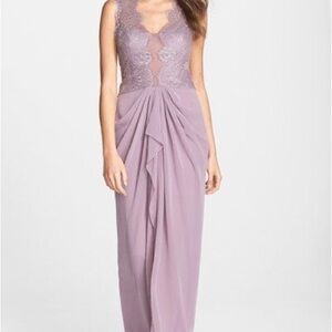 BCBGMaxAzria Ruched Purple Maxi Gown Sleeveless V-Neck